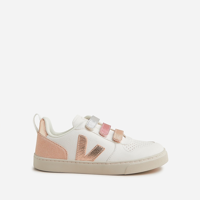 j.crew: girls&apos; veja&trade; v-10 metallic sneakers with velcro&reg; for girls, right side, view zoomed