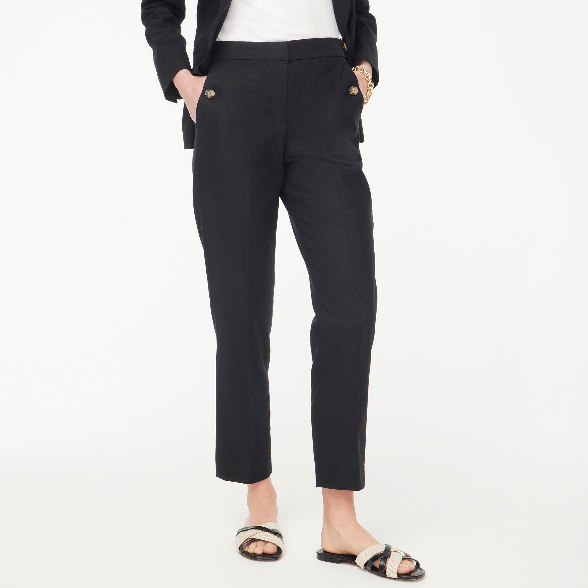 womens Linen-cotton blend elastic-back sailor pant