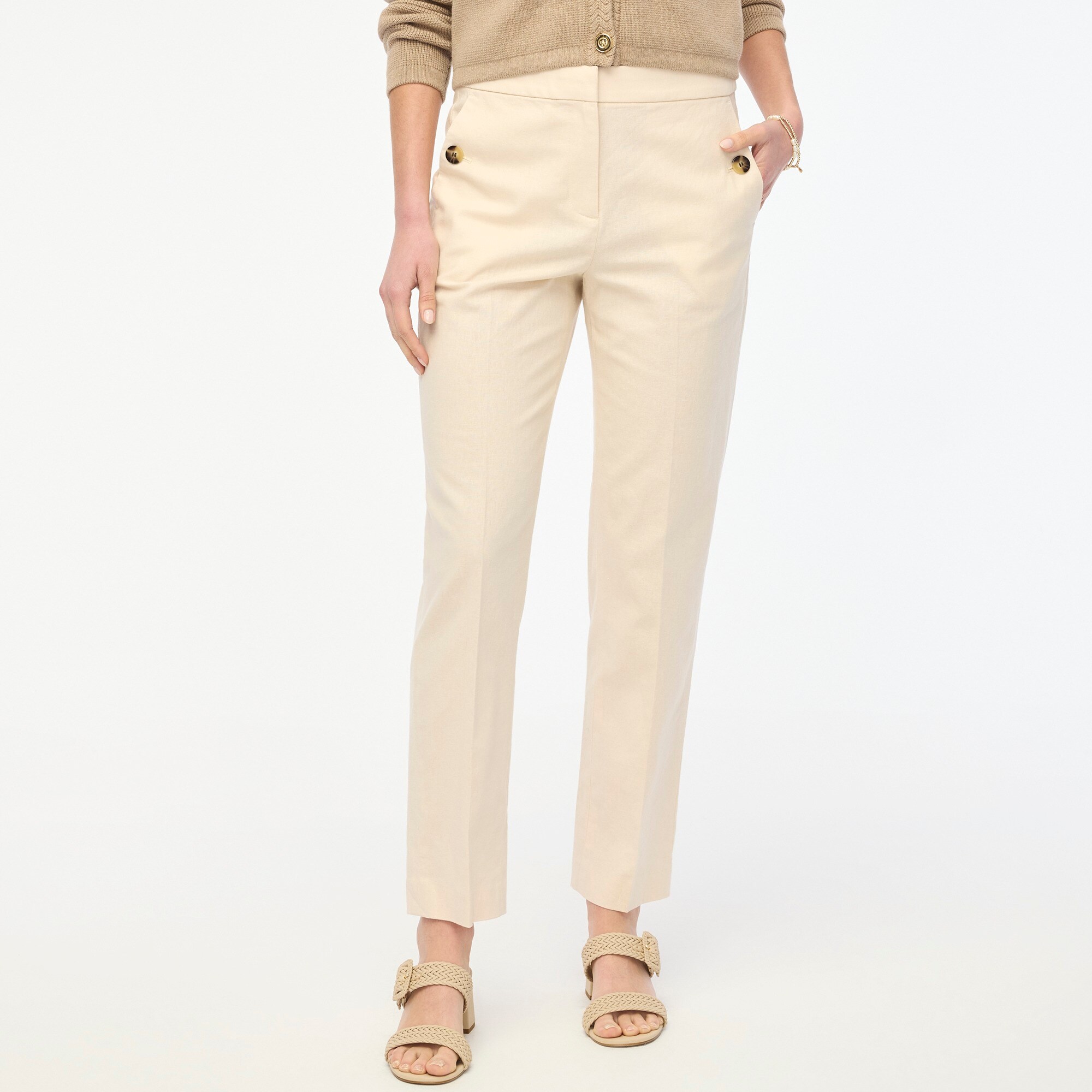 womens Linen-cotton blend elastic-back sailor pant