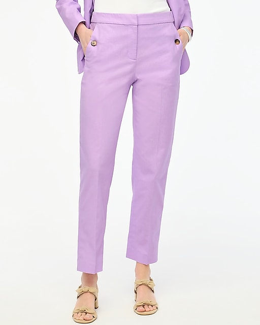 womens Petite elastic-back linen-cotton blend pant