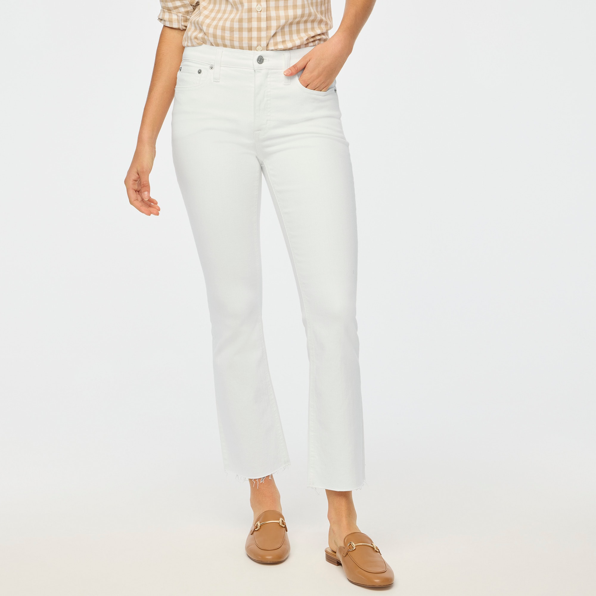 womens Flare crop white jean in signature stretch