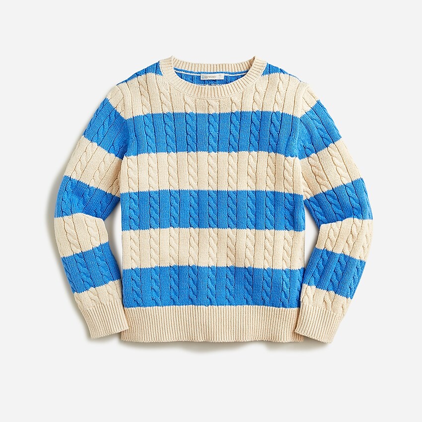 j.crew: kids&apos; cable-knit cotton crewneck sweater in rugby stripe for boys, right side, view zoomed