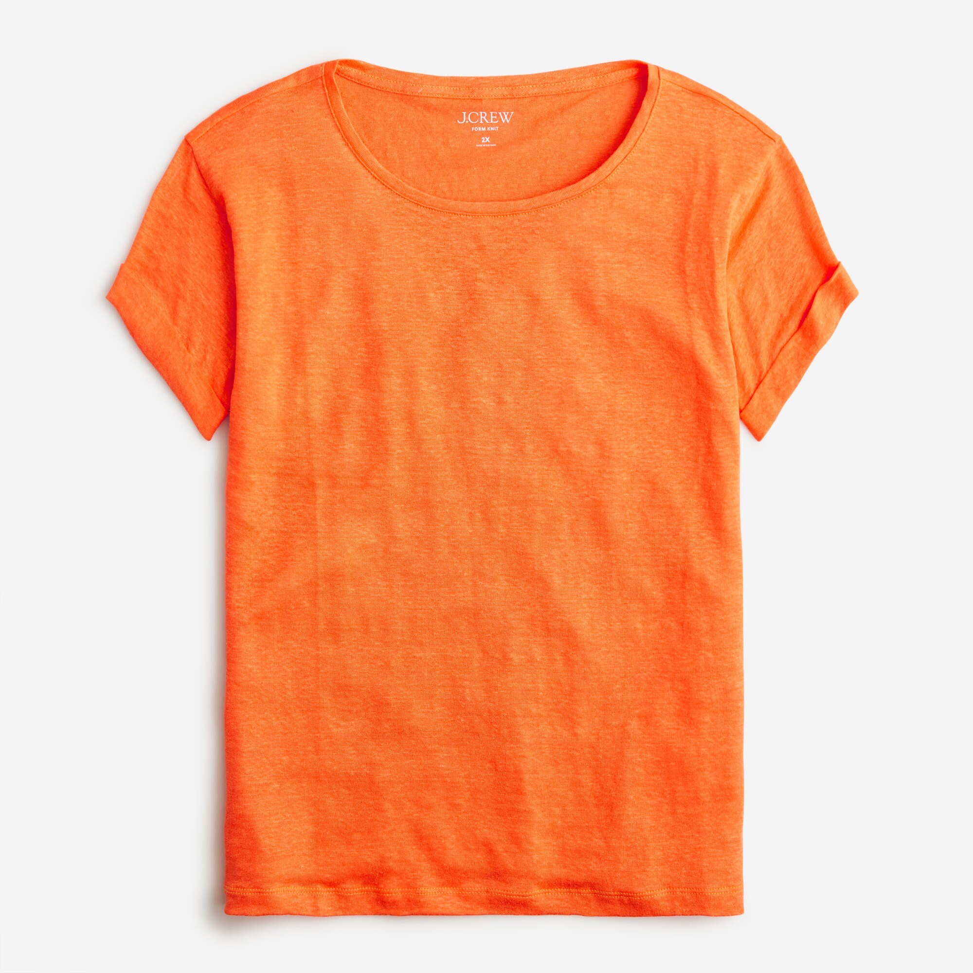 Linen roll-cuff crewneck T-shirt