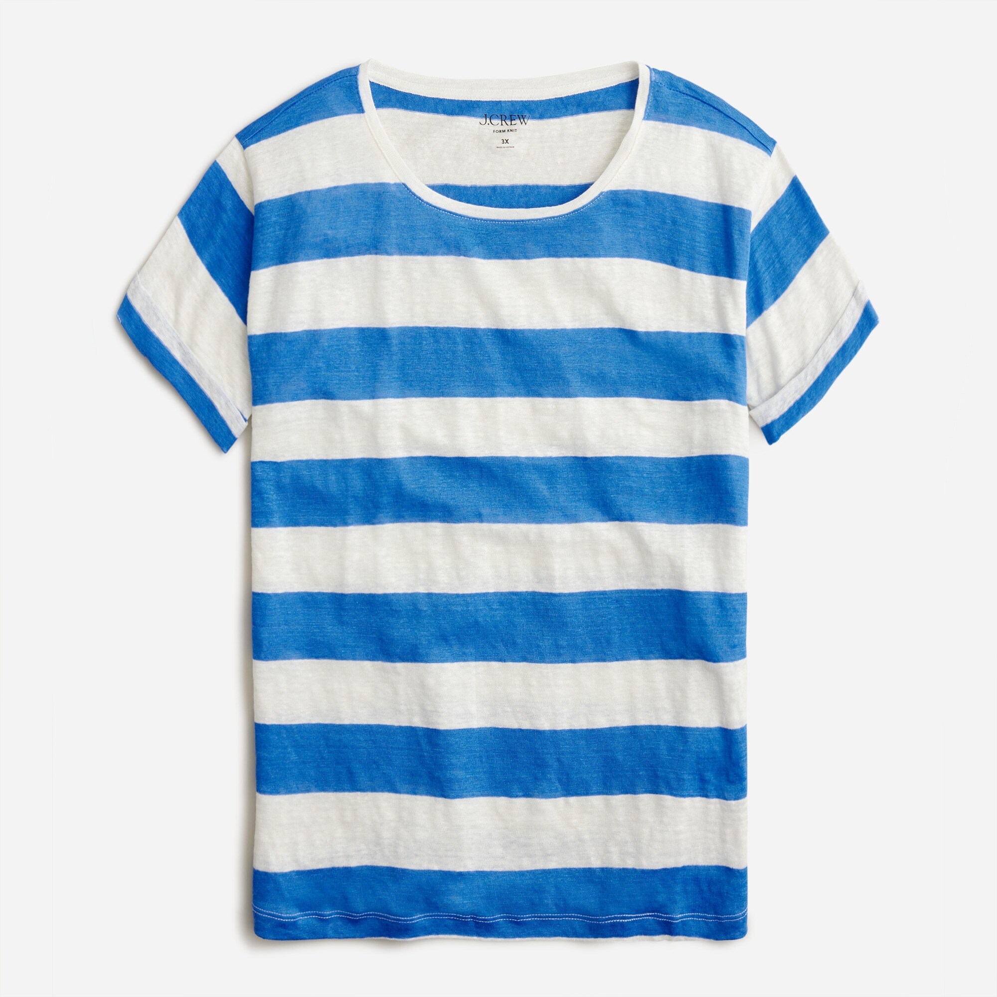  Linen roll-cuff crewneck T-shirt in stripe