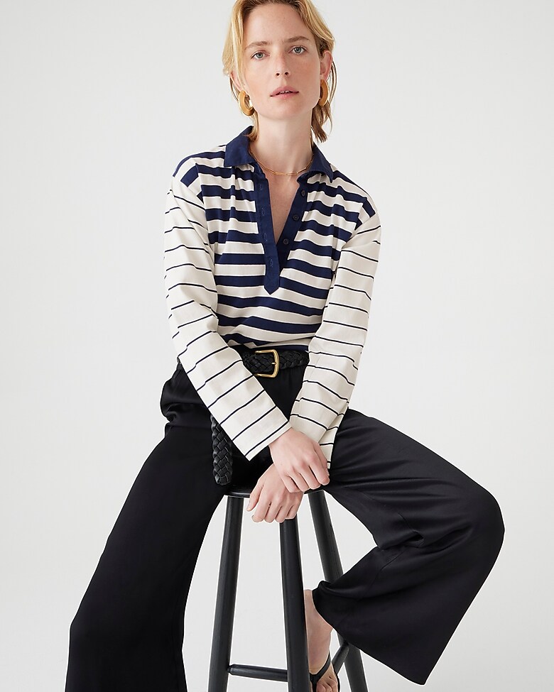 J.Crew: Long-sleeve Polo Shirt In Stripe For Women