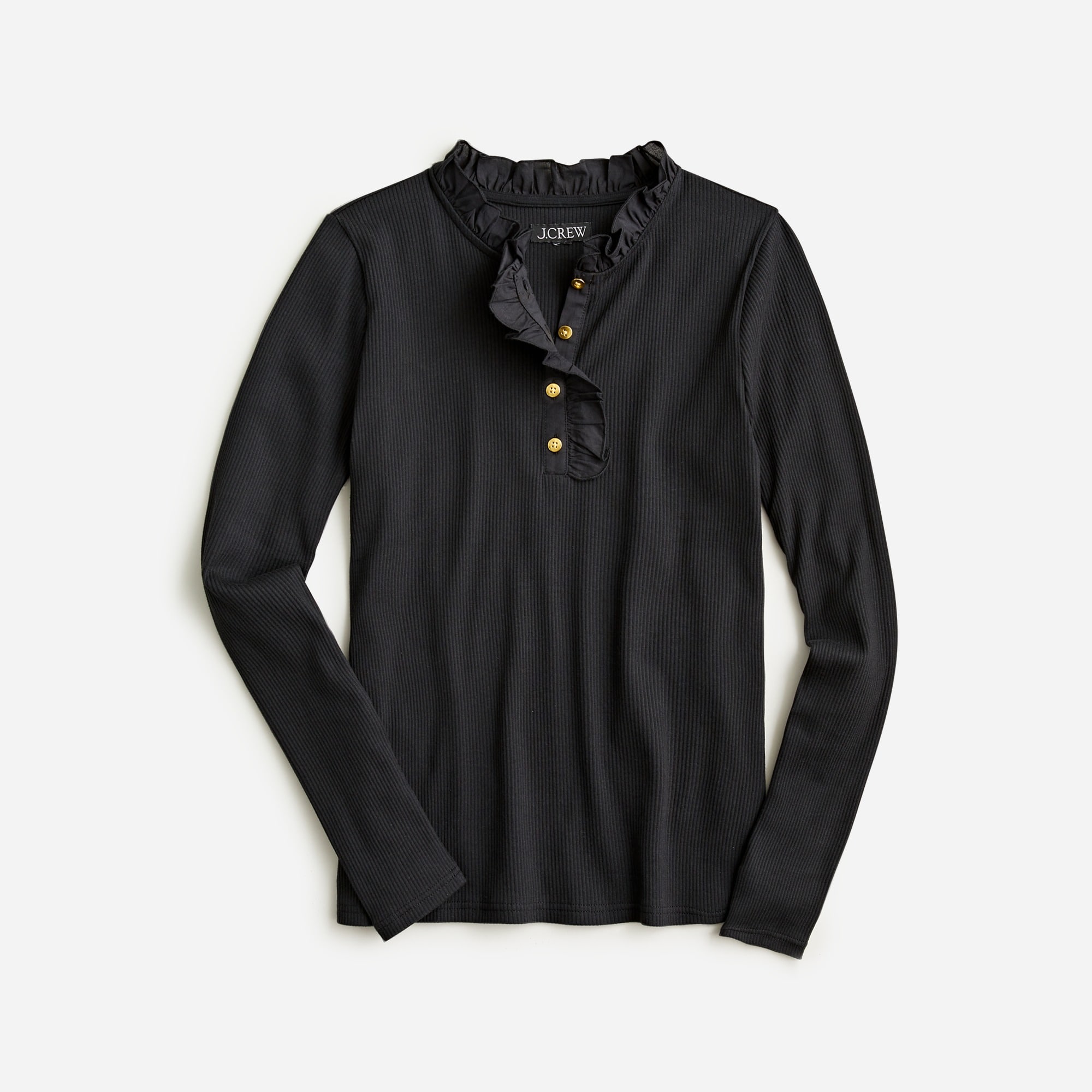 J.Crew: Ruffle-collar Long-sleeve Shirt In Vintage Rib For Women
