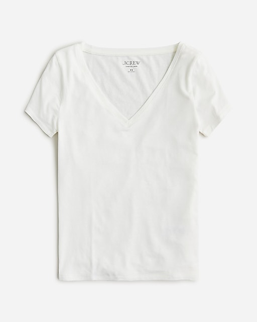 womens V-neck T-shirt in stretch linen blend