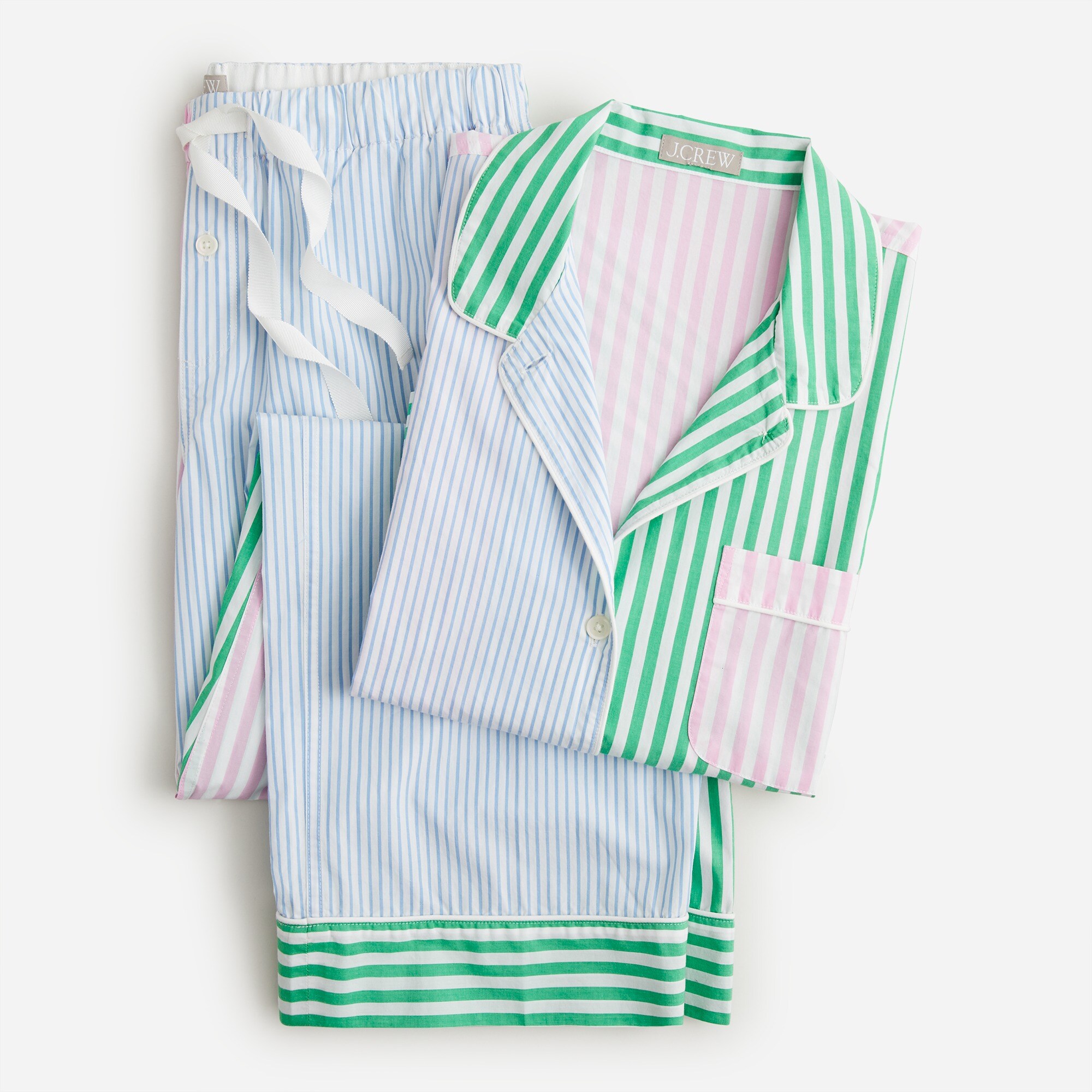 Long-sleeve cotton poplin pajama set in cocktail stripe