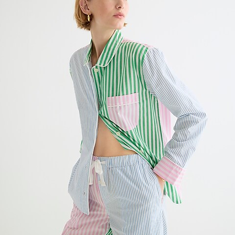 womens Long-sleeve cotton poplin pajama set in cocktail stripe