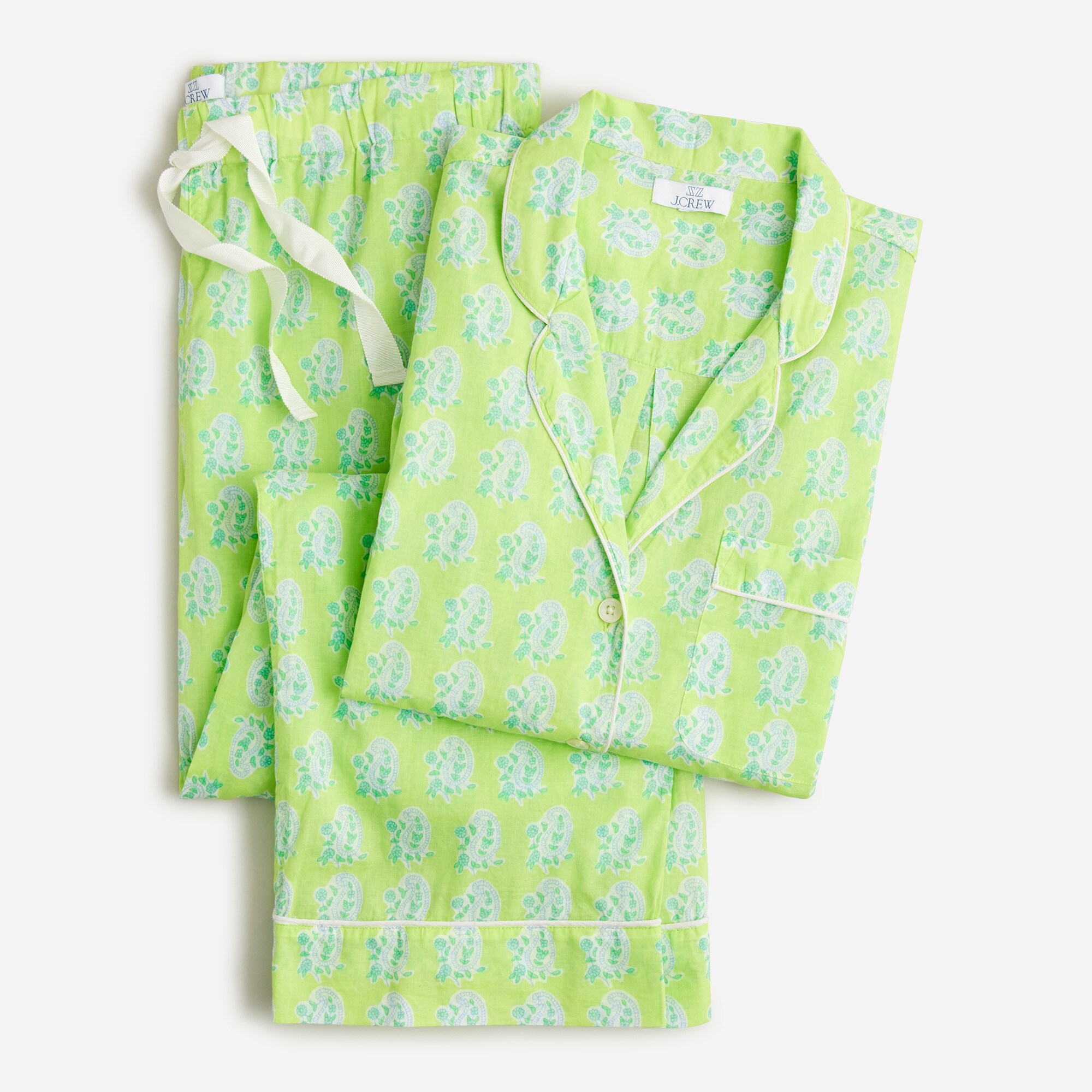 SZ Blockprints™ X J.Crew long-sleeve cotton voile pajama set in green paisley