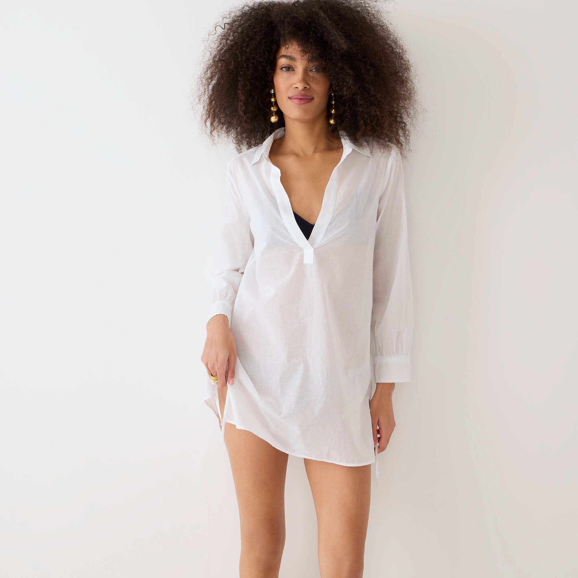 j.crew: cotton voile tunic cover-up with side ties for women, right side, view zoomed
