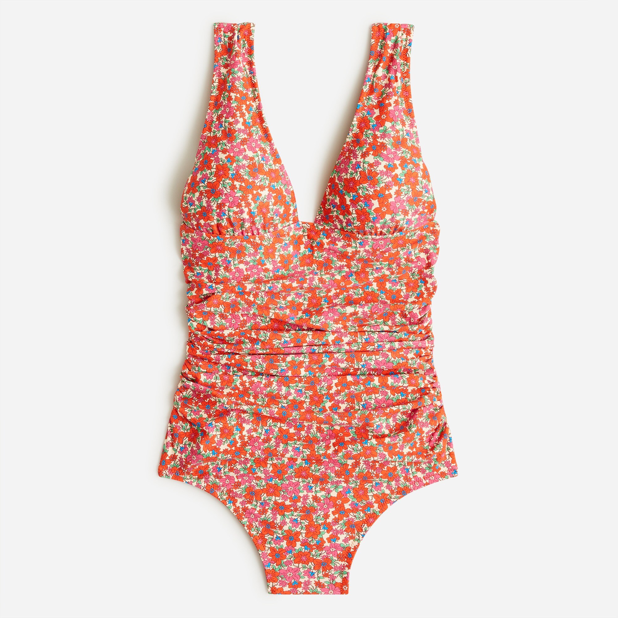  Ruched V-neck one-piece swimsuit in brilliant blooms