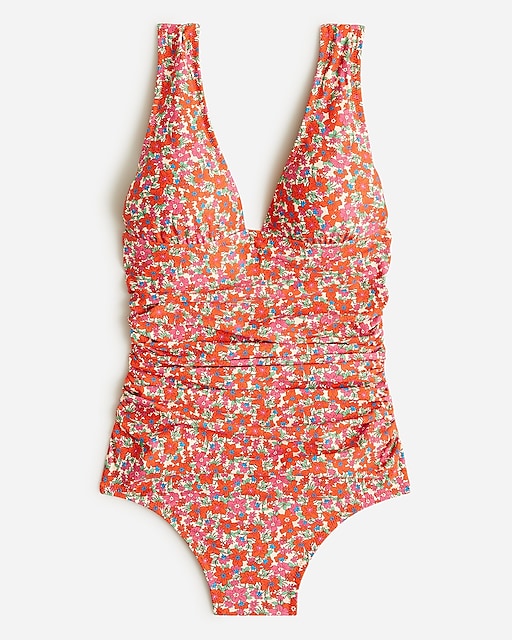  Ruched V-neck one-piece swimsuit in brilliant blooms