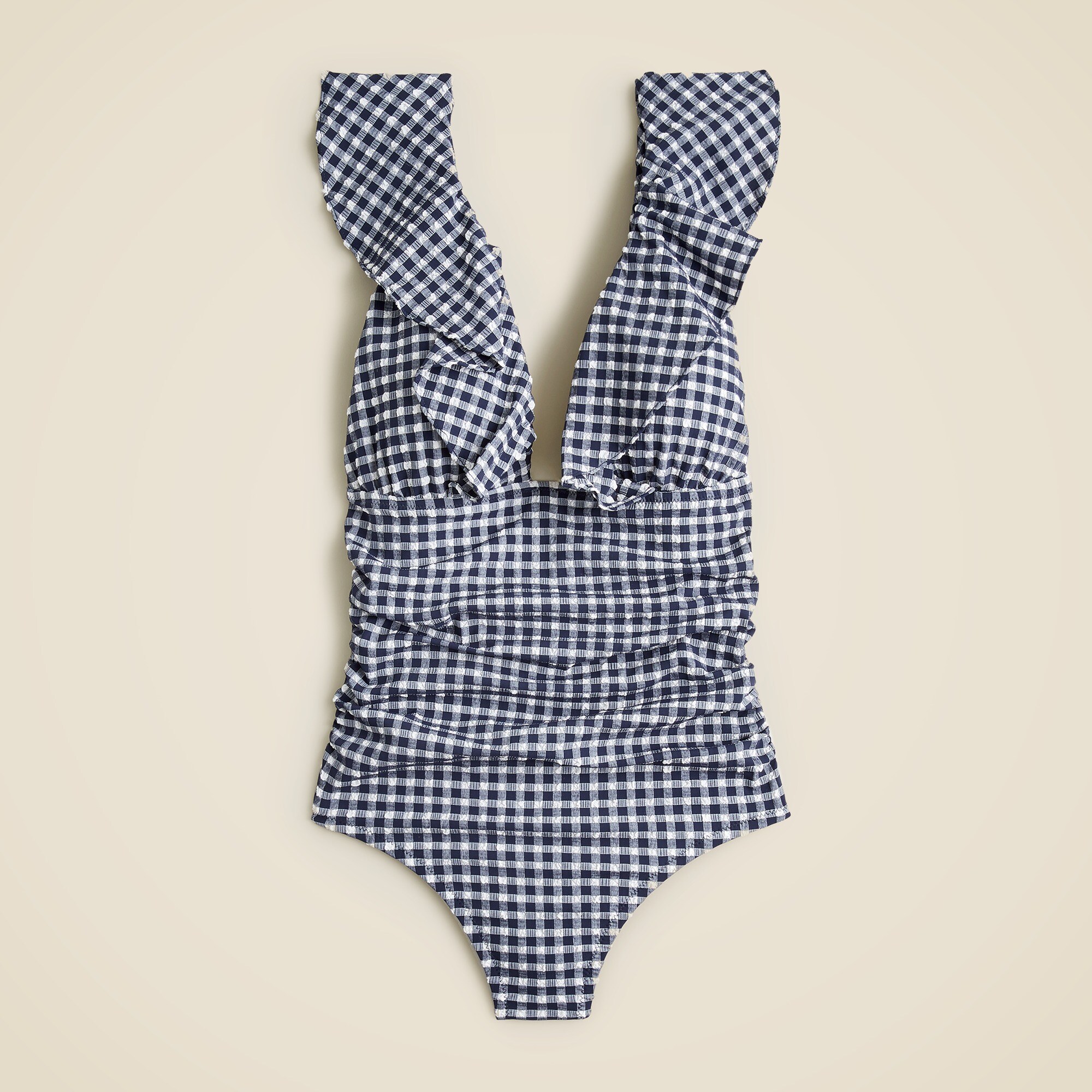 Ruched ruffle one-piece swimsuit in classic gingham