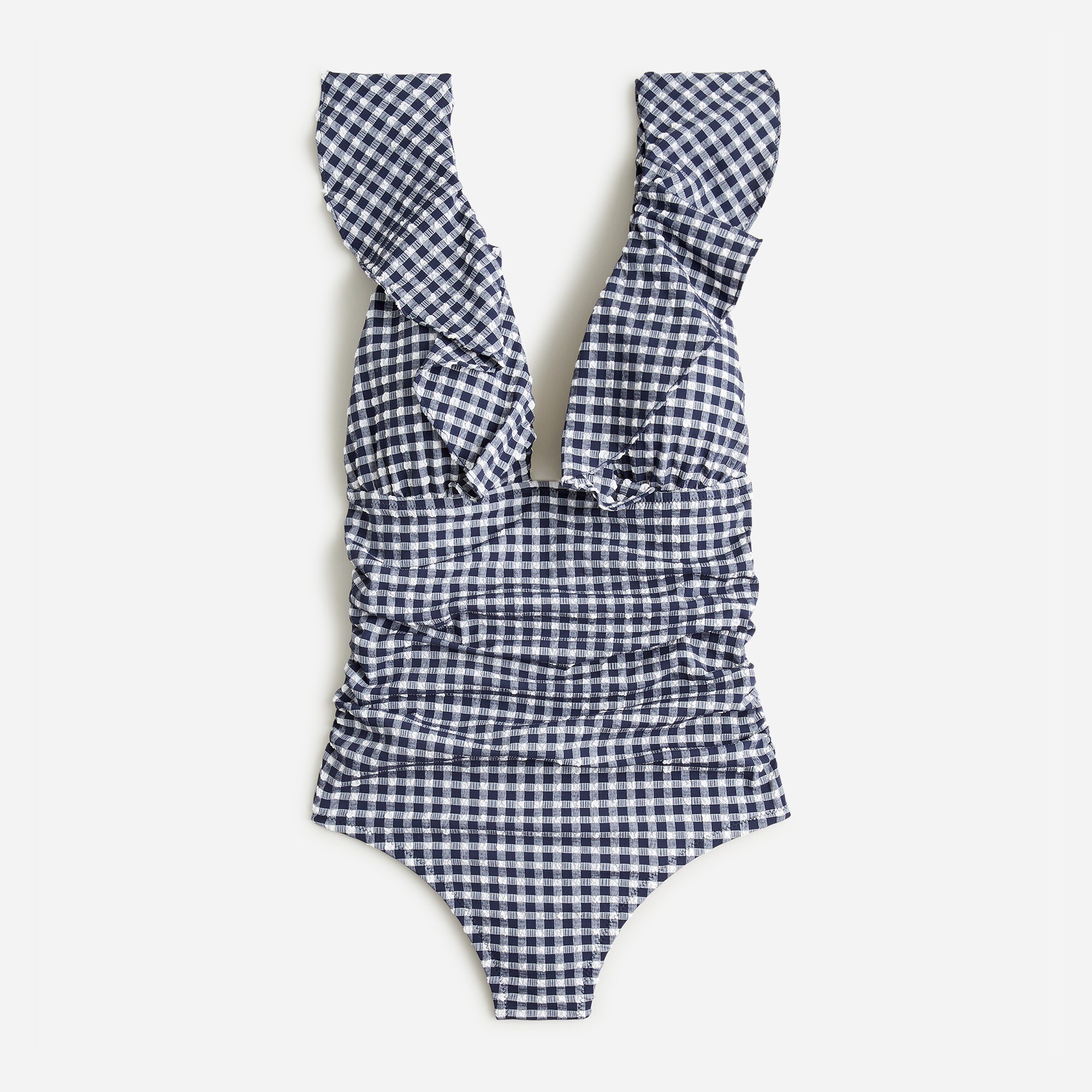  Ruched ruffle one-piece swimsuit in classic gingham