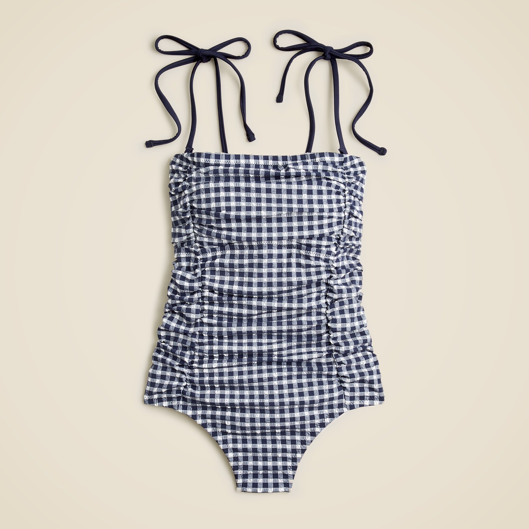J.Crew: Ruched Tie-shoulder One-piece Swimsuit In Classic Gingham 