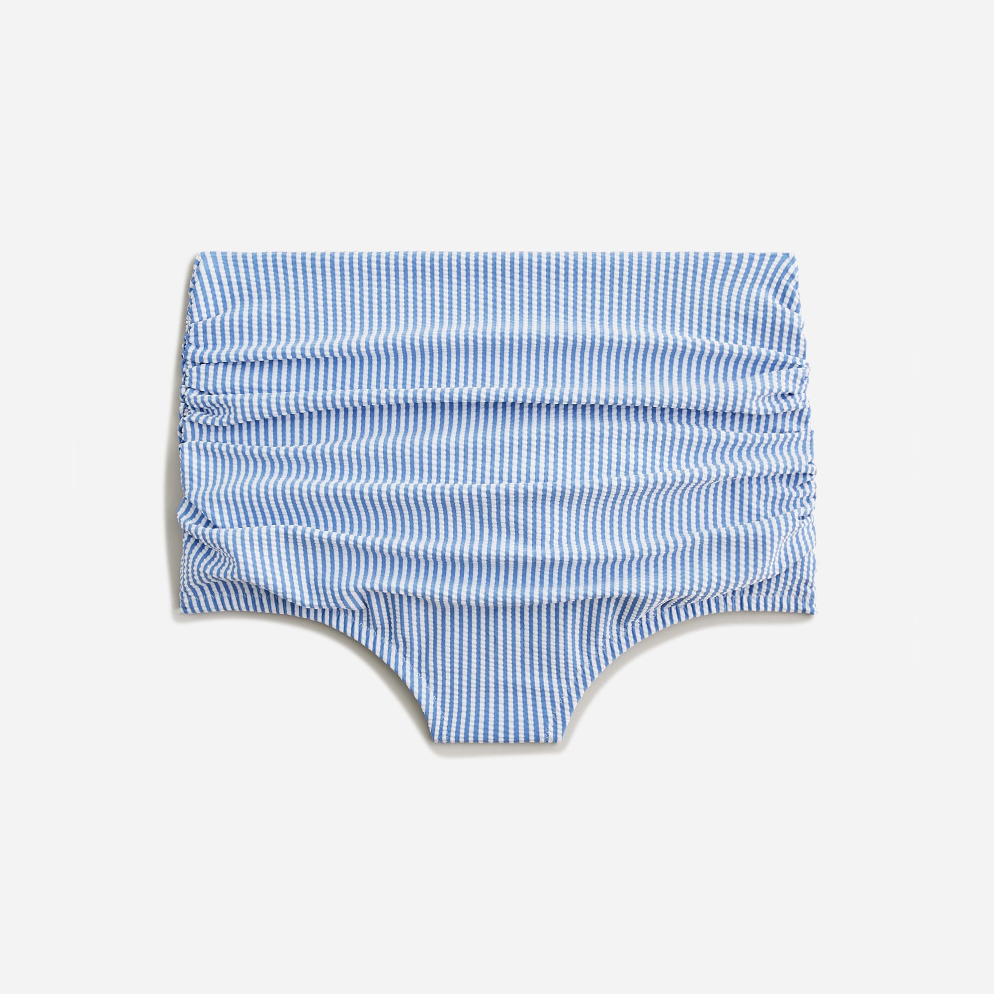  Ruched high-rise full-coverage bikini bottom in seersucker stripe