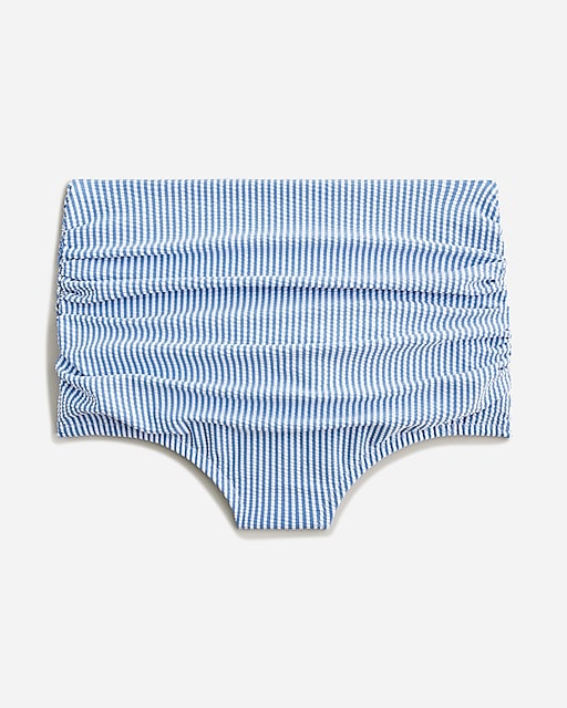  Ruched high-rise full-coverage bikini bottom in seersucker stripe