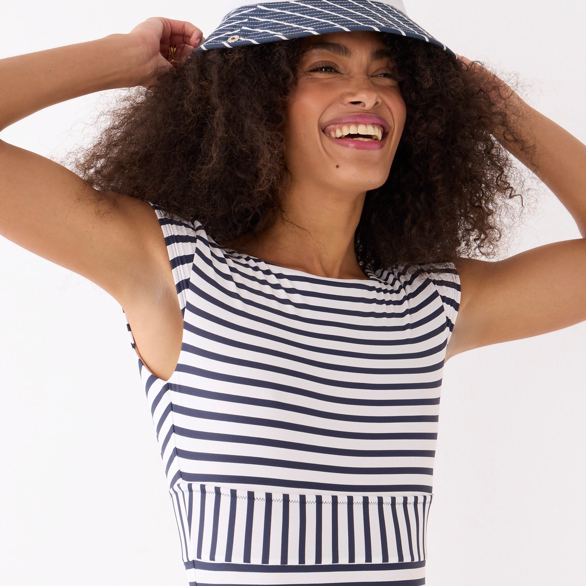 Cap-sleeve one-piece swimsuit in classic stripe