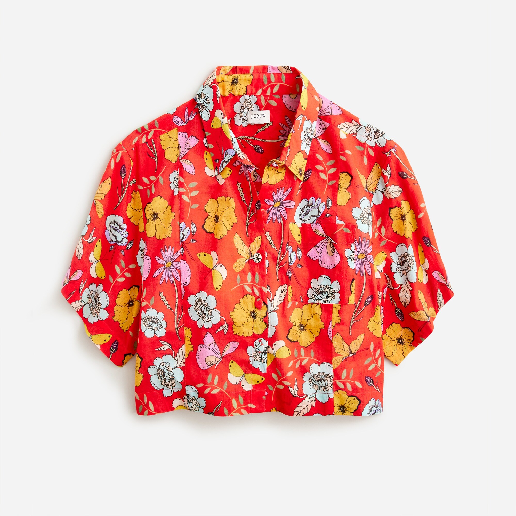 Dauphinette X J.Crew cropped shirt in red blooms