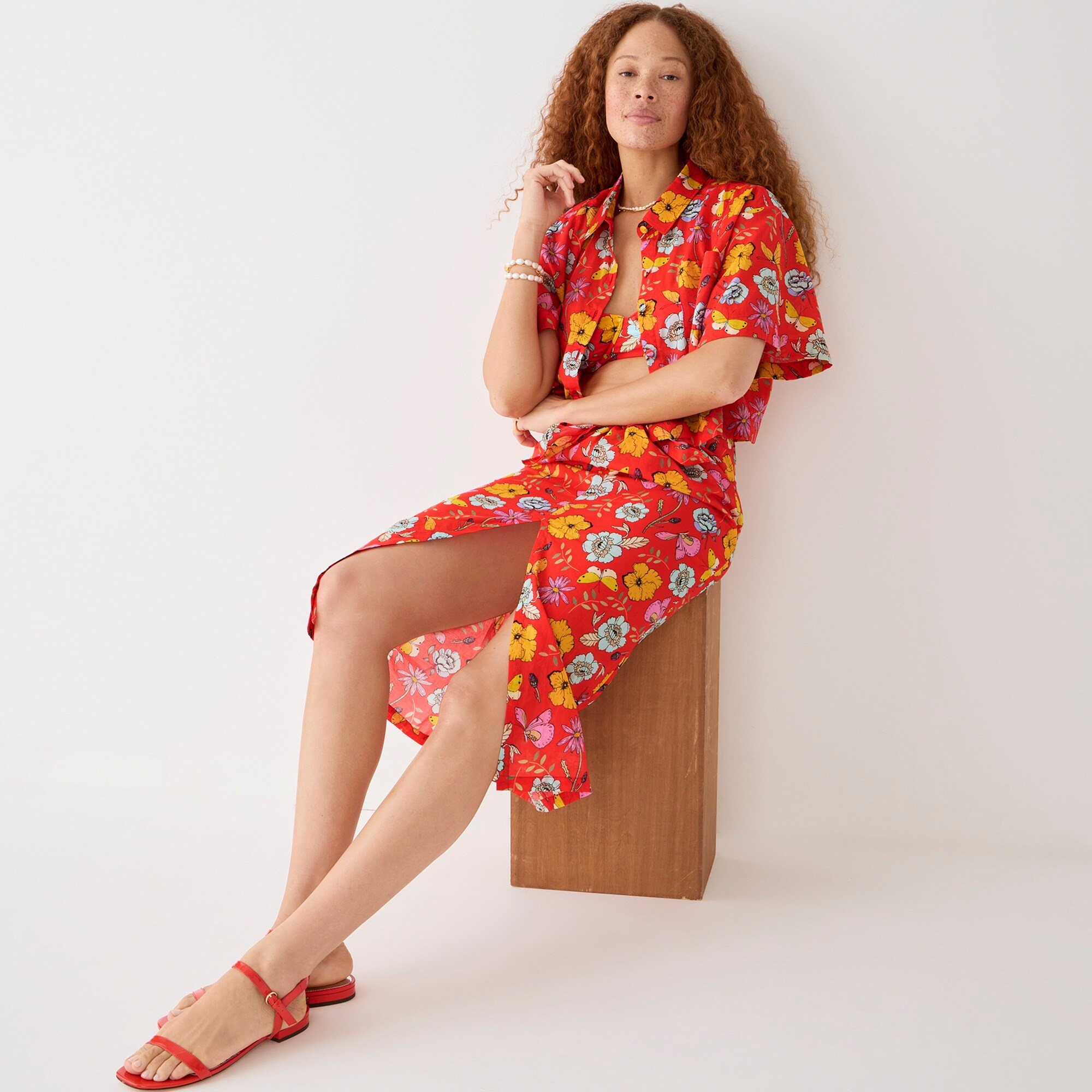 womens Dauphinette X J.Crew cropped shirt in red blooms