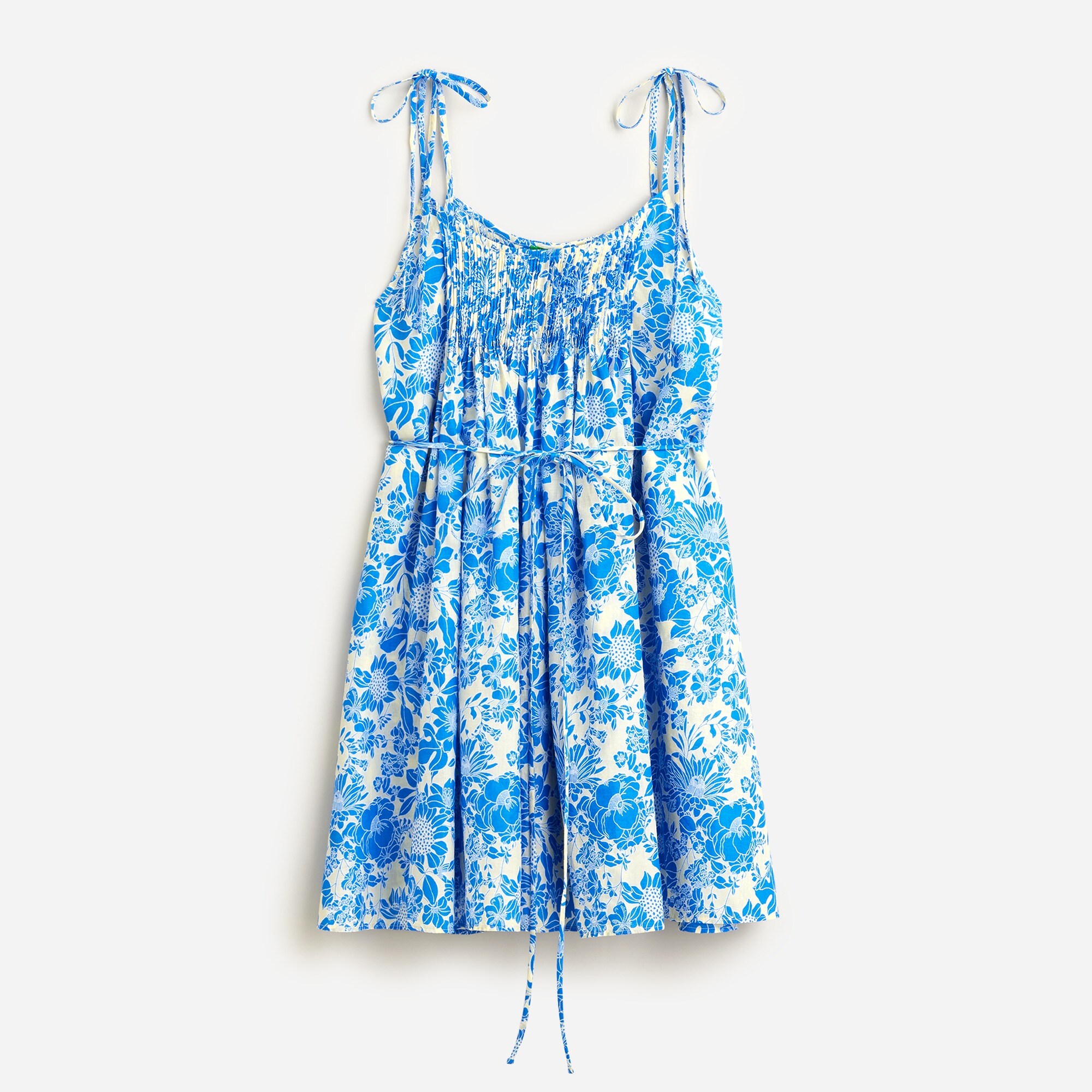  Halter cross-back cotton voile cover-up dress in blue floral