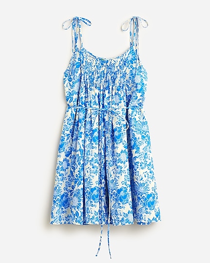 womens Halter cross-back cotton voile cover-up dress in blue floral