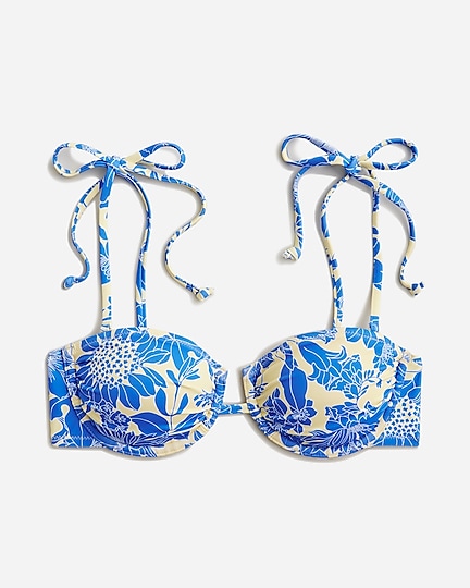 womens Underwire bikini top with ties in blue floral