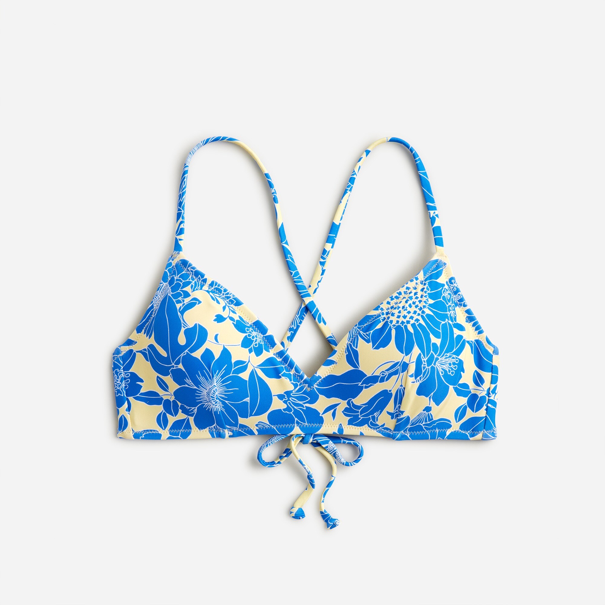  Cross-back french bikini top in blue floral