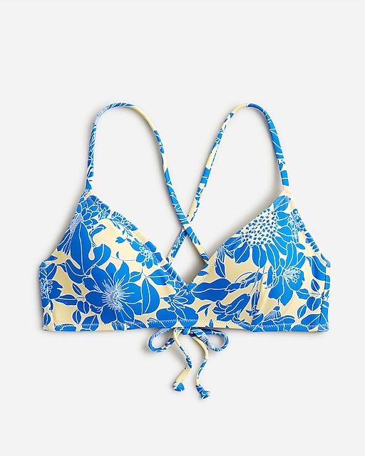  Cross-back french bikini top in blue floral