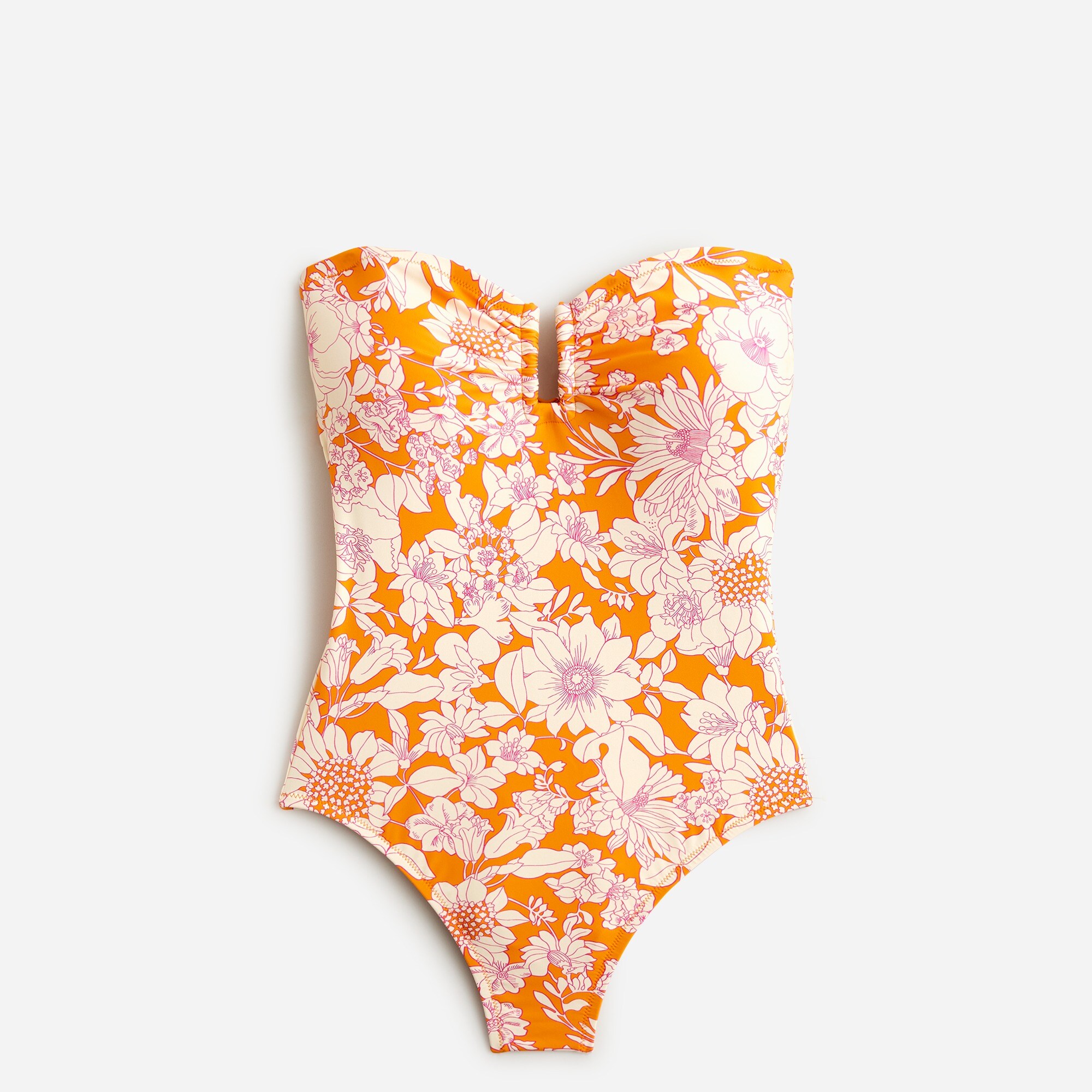  Strapless underwire one-piece swimsuit in orange floral
