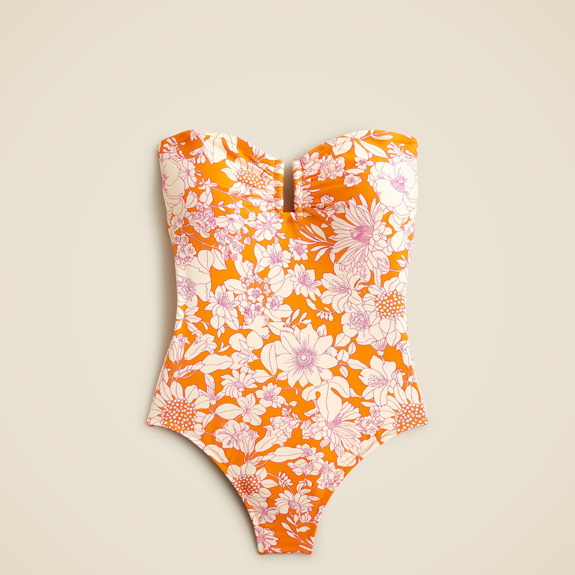 Strapless underwire one-piece swimsuit in orange floral