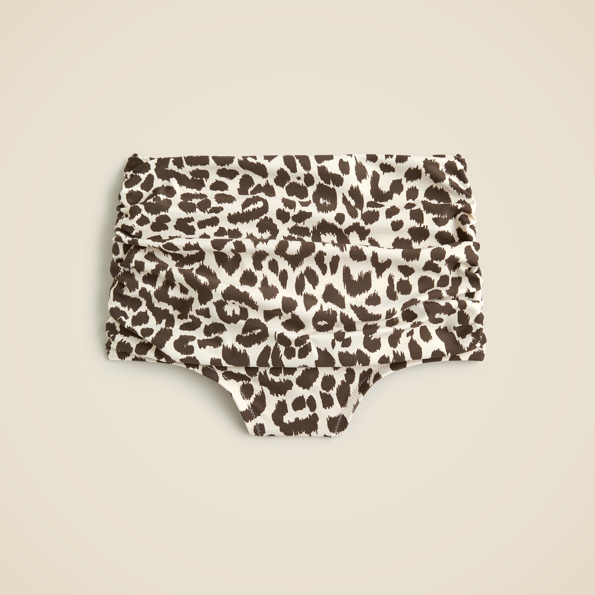 Ruched high-rise full-coverage bikini bottom in leopard