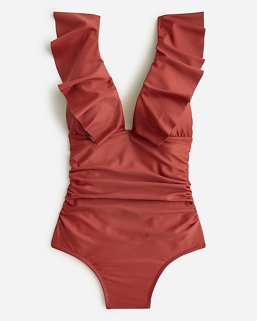 womens Ruched ruffle one-piece swimsuit