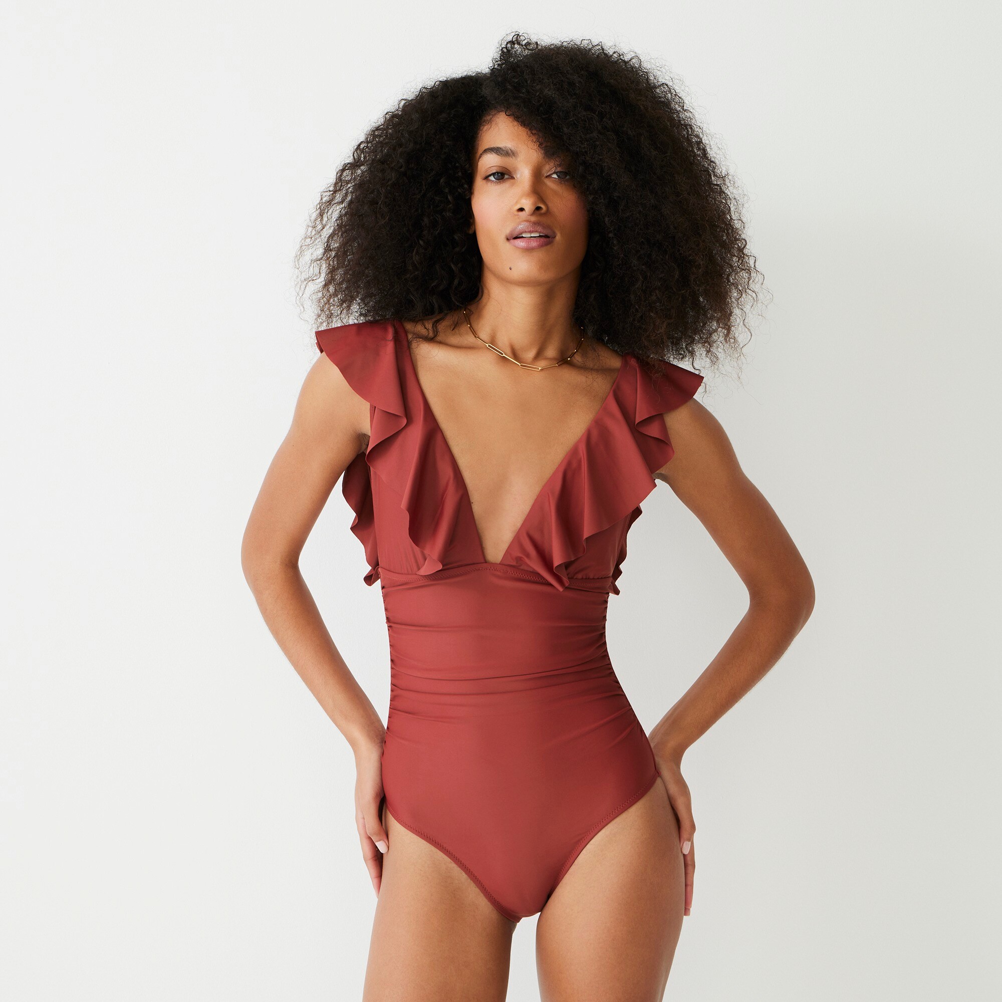 womens Ruched ruffle one-piece swimsuit