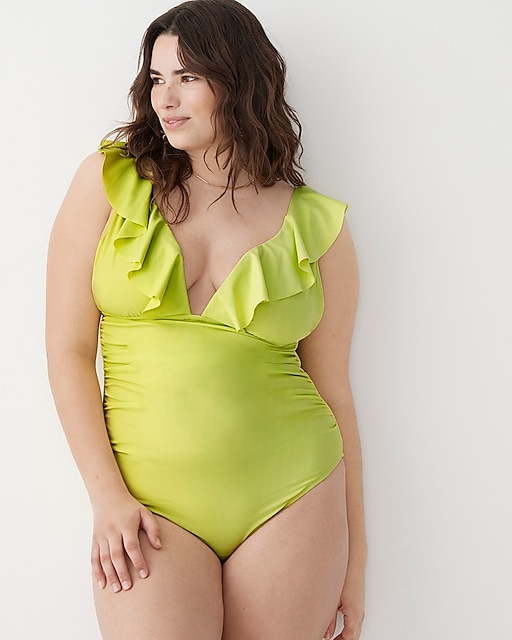 Ruched ruffle one-piece swimsuit