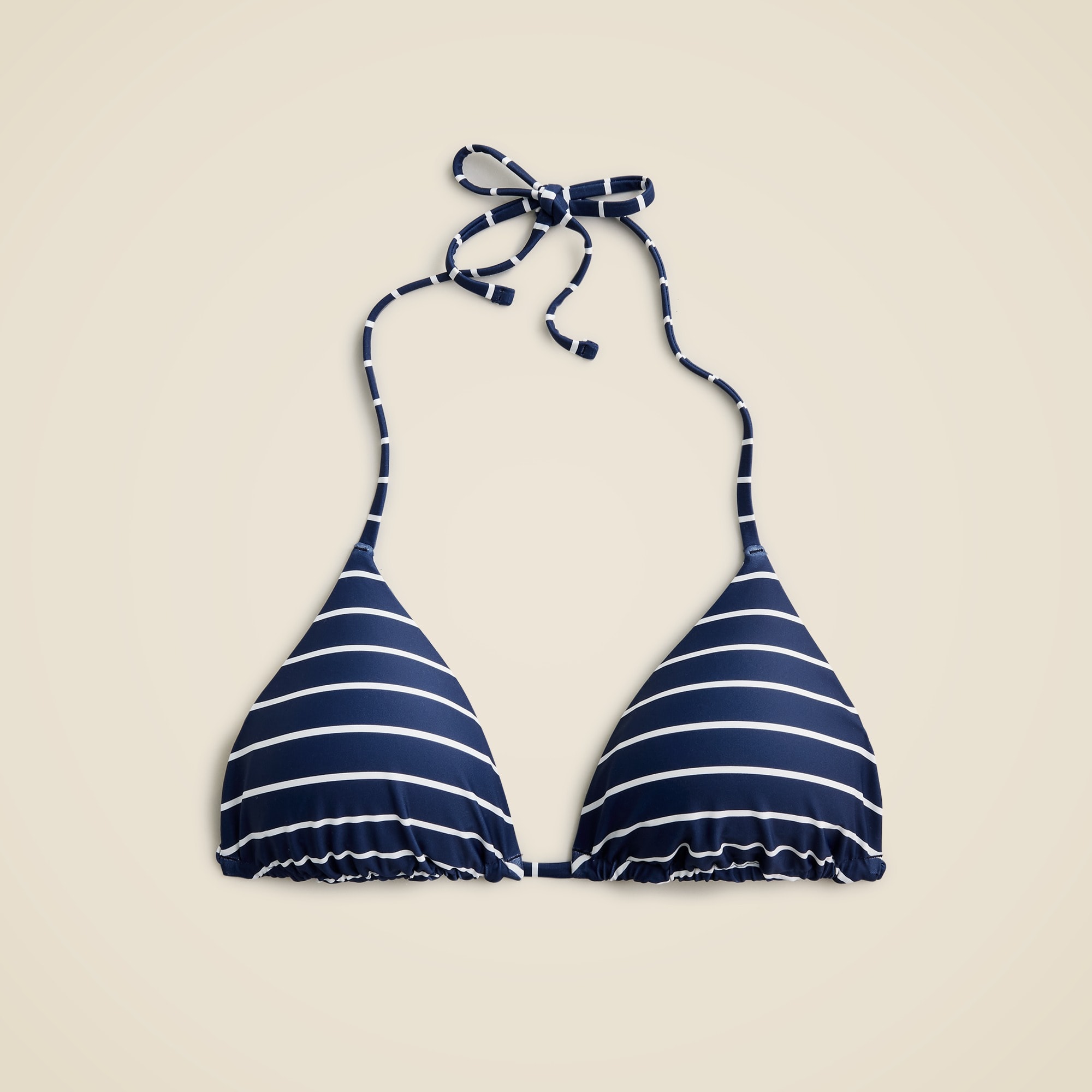 String bikini top in reversible navy stripe