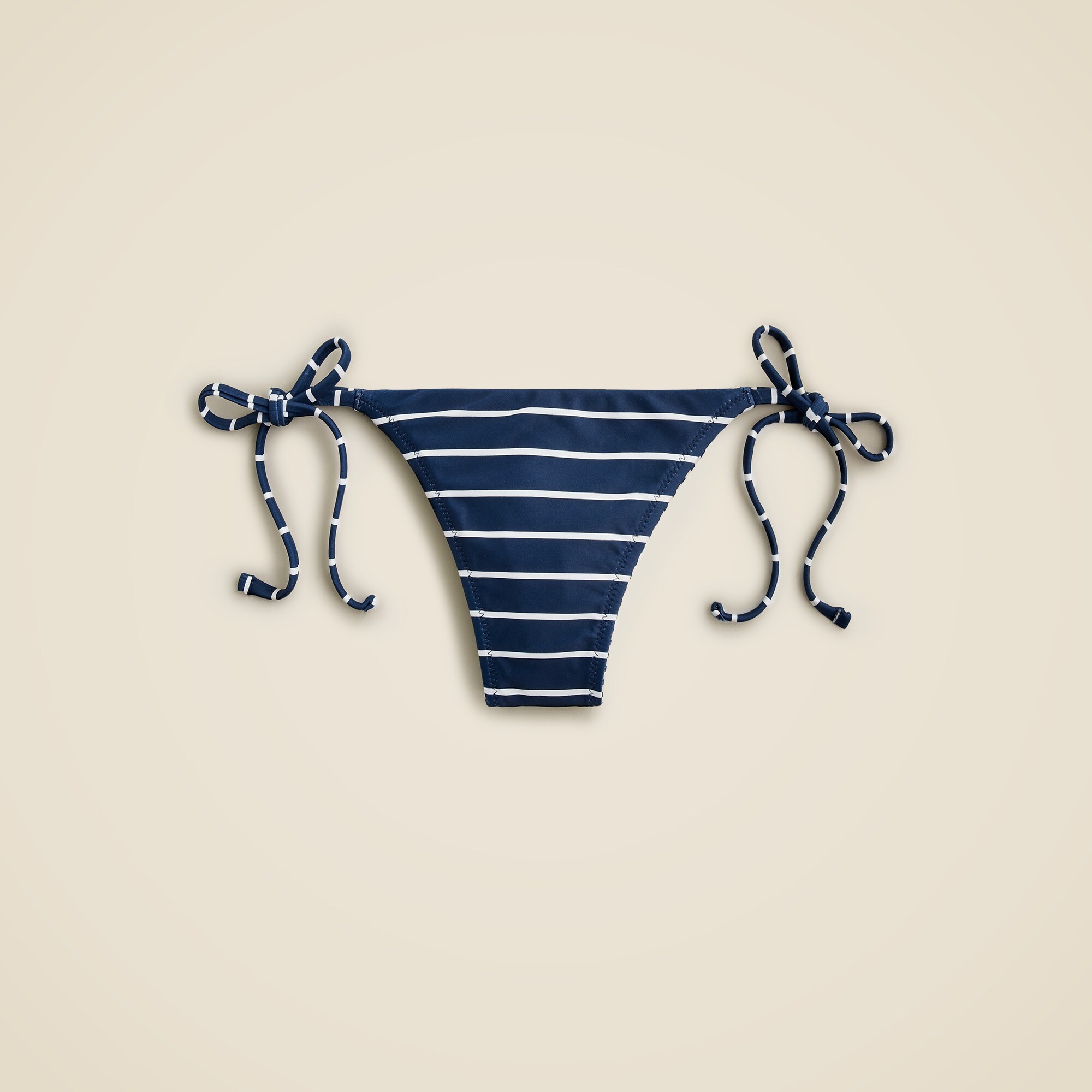 Hipster full-coverage string bikini bottom in reversible navy stripe