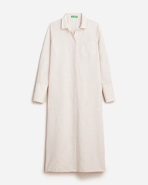 womens Long beach shirt in linen-cotton blend