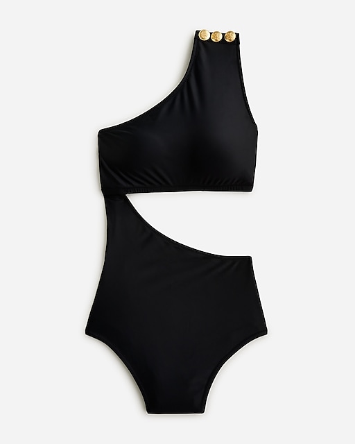  Cutout one-piece full-coverage swimsuit with buttons