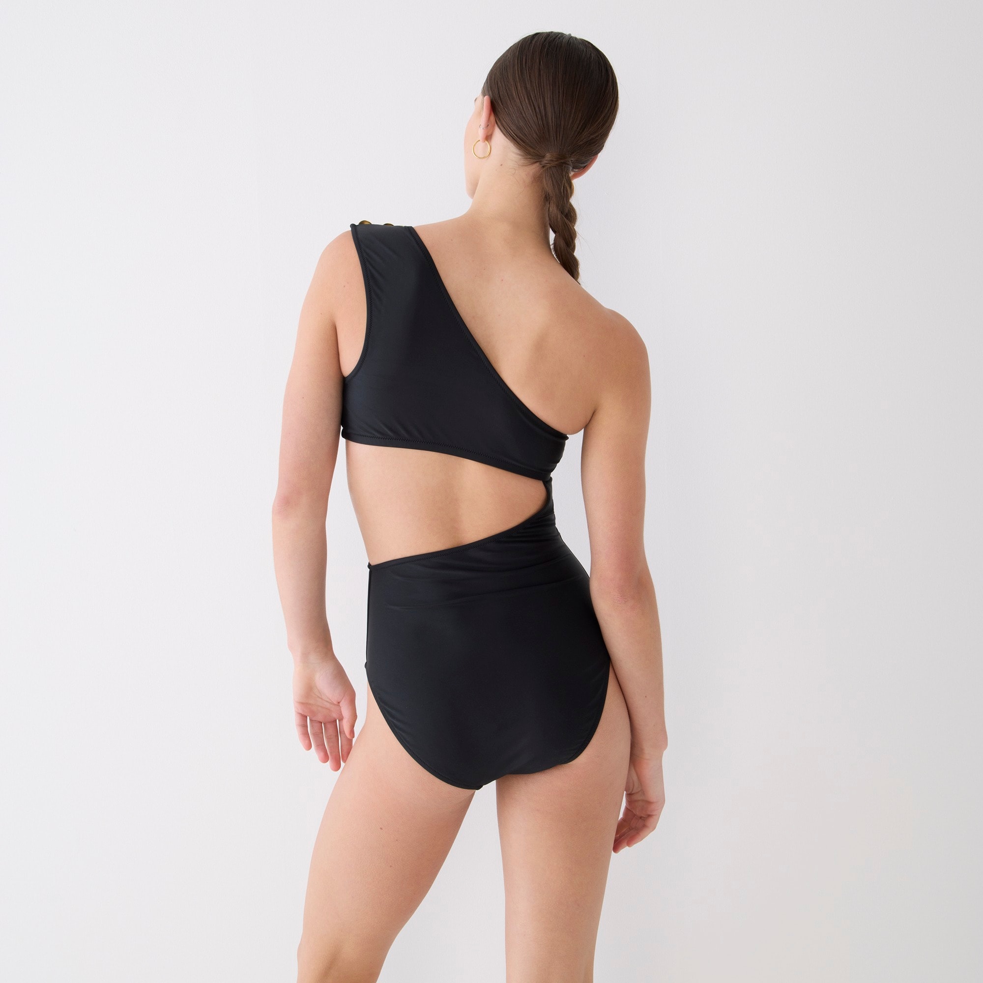 Cutout one-piece full-coverage swimsuit with buttons