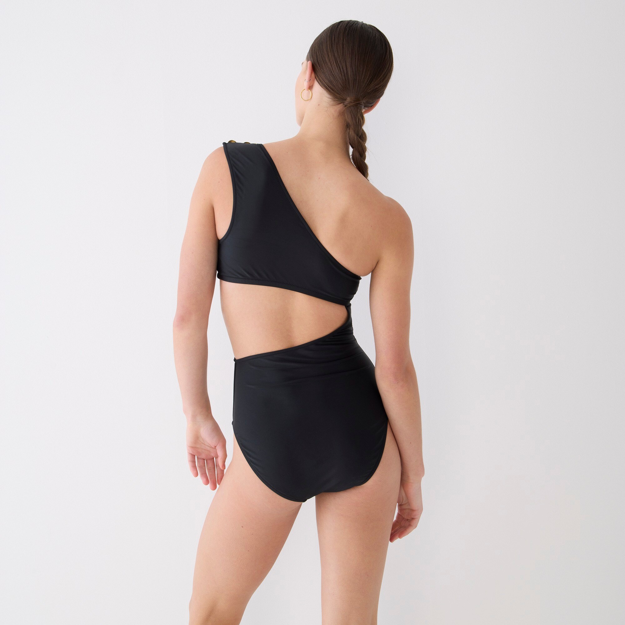 Cutout one-piece full-coverage swimsuit with buttons
