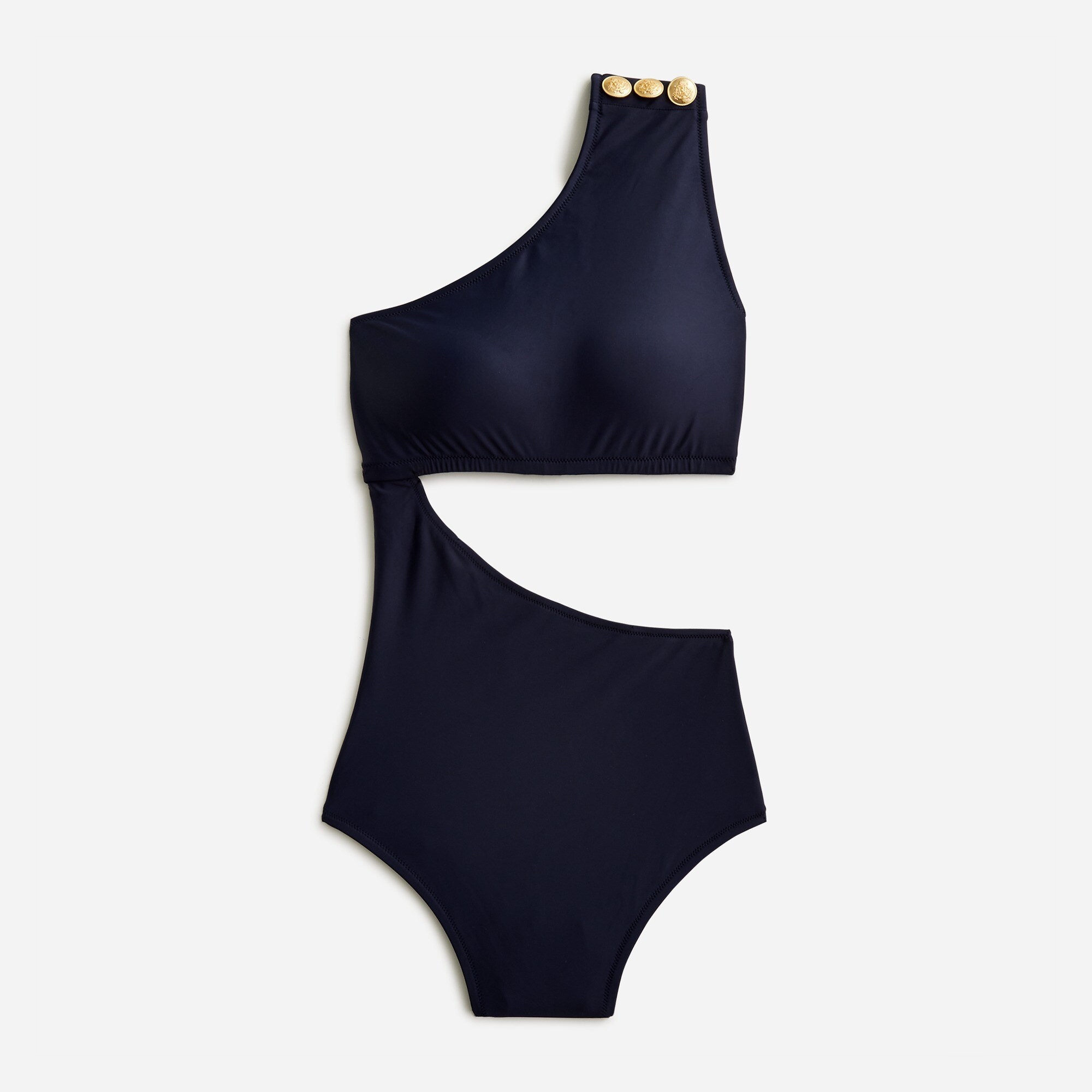 Cutout one-piece full-coverage swimsuit with buttons