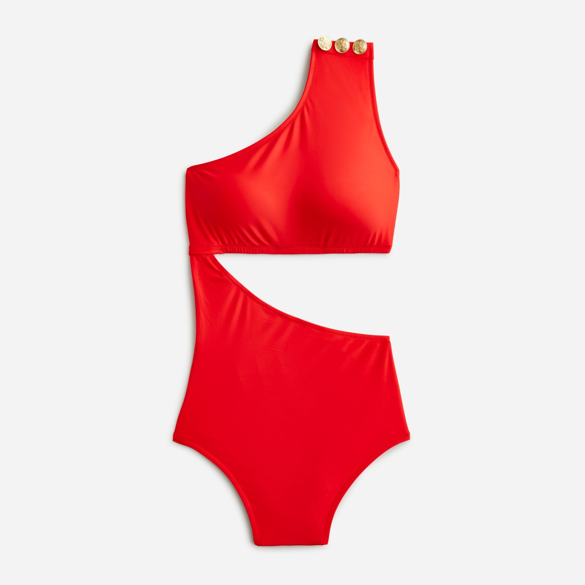 Cutout one-piece full-coverage swimsuit with buttons