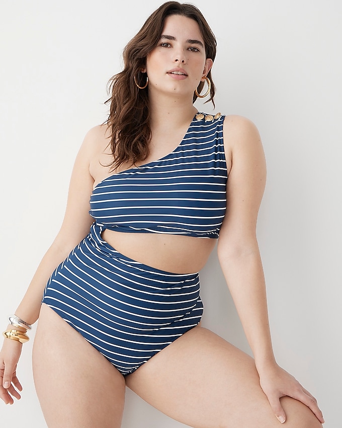 J.Crew: Cutout One-piece Full-coverage Swimsuit With Buttons In Navy Stripe  For Women