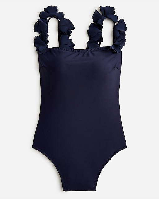  Flower-strap one-piece swimsuit