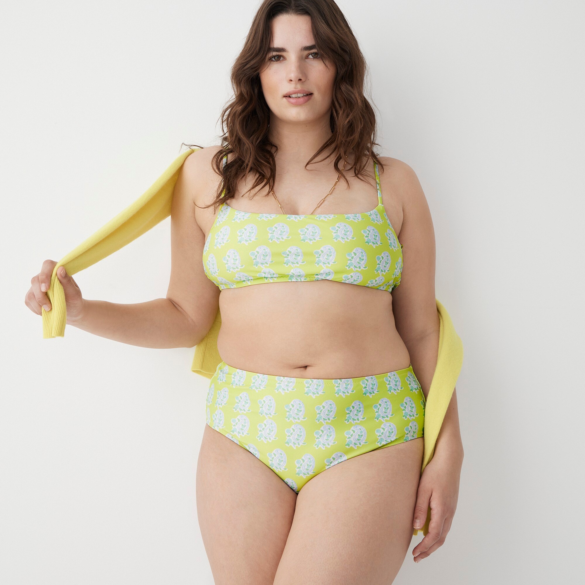  SZ Blockprints&trade; X J.Crew high-rise full-coverage bikini bottom in green paisley