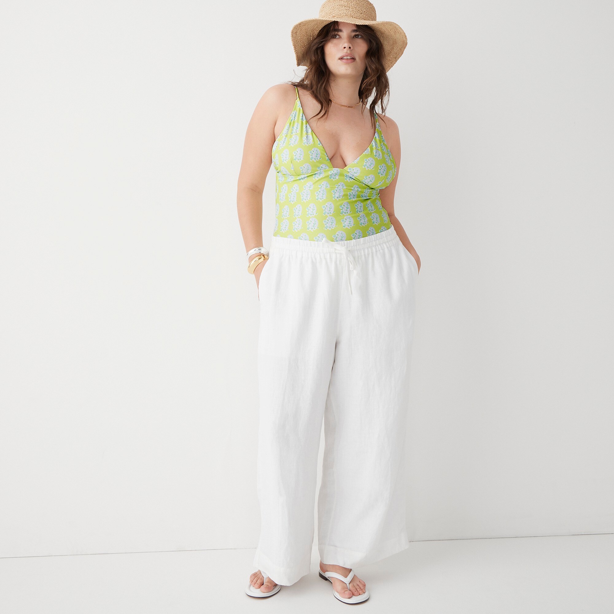 SZ Blockprints™ X J.Crew plunge one-piece swimsuit in green paisley
