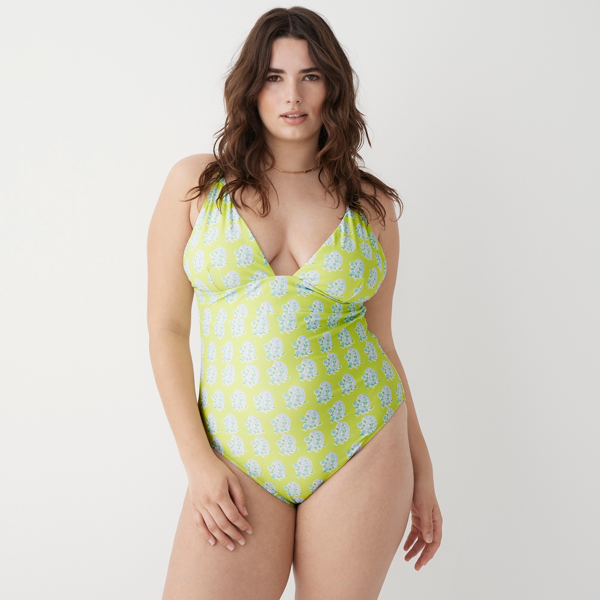 SZ Blockprints™ X J.Crew plunge one-piece swimsuit in green paisley