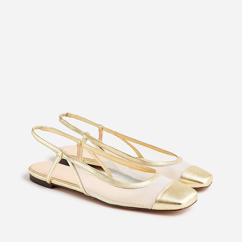j.crew: anya slingback flats with metallic mesh for women, right side, view zoomed